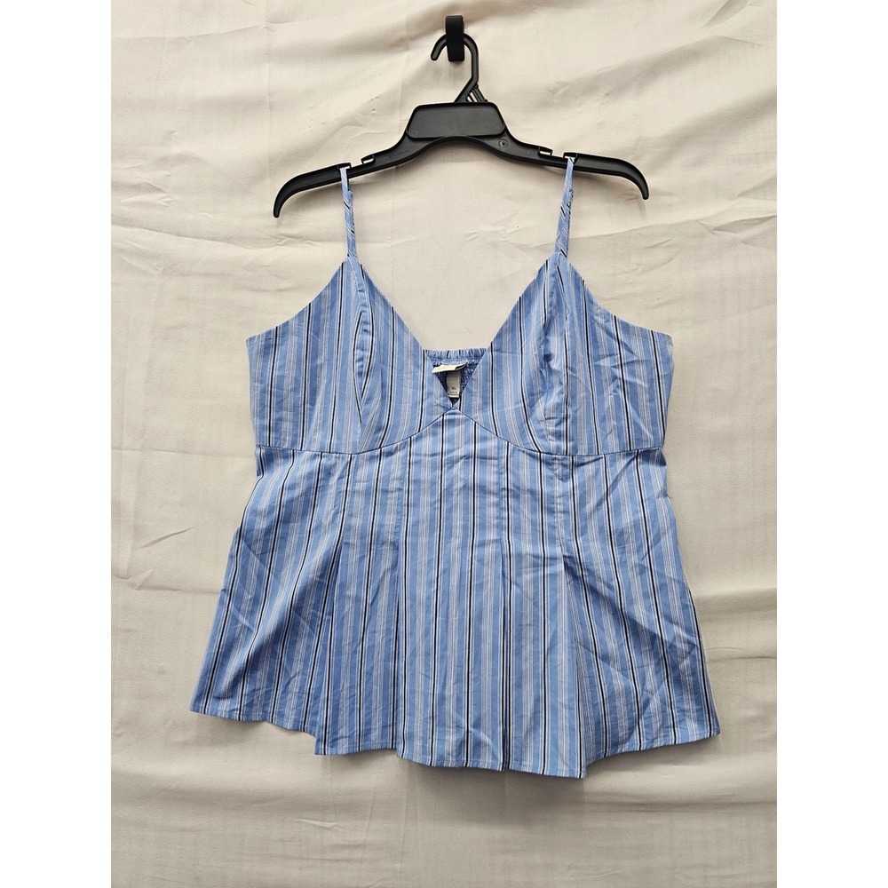 A New Day Womens Striped V-Neck Cami Top Blue Cotton Blend Casual Size XL
